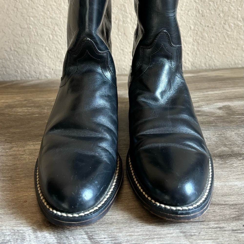 Tony Lama Black Leather Roper Boots Youth Size 4 - Picture 4 of 11